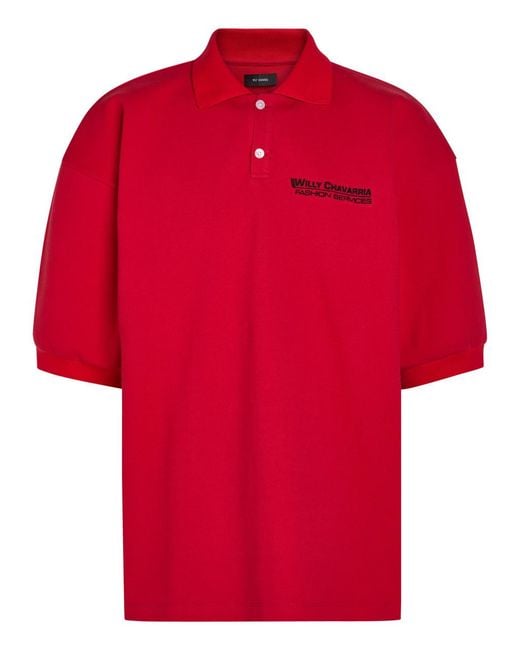 Willy Chavarria Football Logo-Embroidered Piqué Cotton Polo Shirt for men