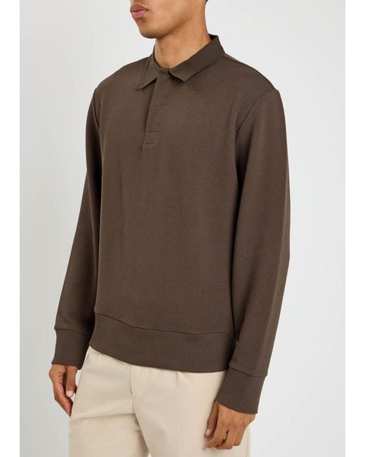 Oliver Spencer Brown Amery Waffle-Knit Polo Shirt for men