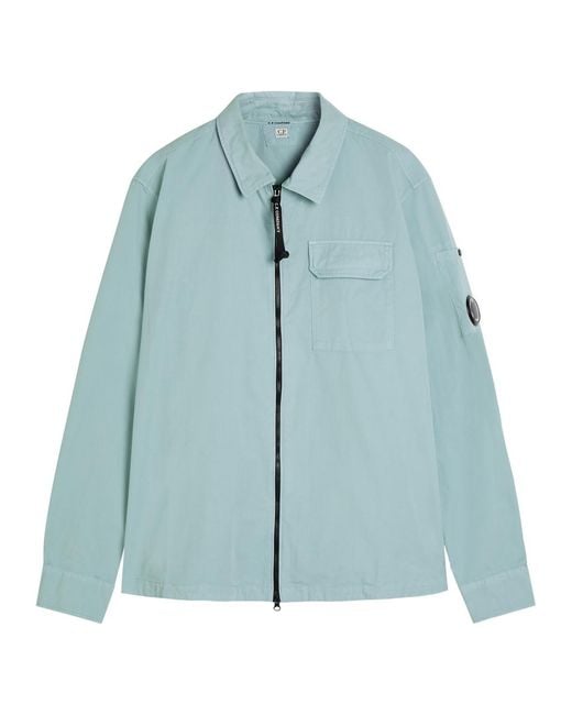 C P Company Blue Logo Cotton Overshirt for men