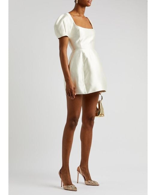 De La Vali White Cannoli Satin-Twill Mini Dress