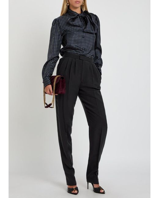 Saint Laurent Black Pleated Tapered-Leg Brushed Silk Trousers