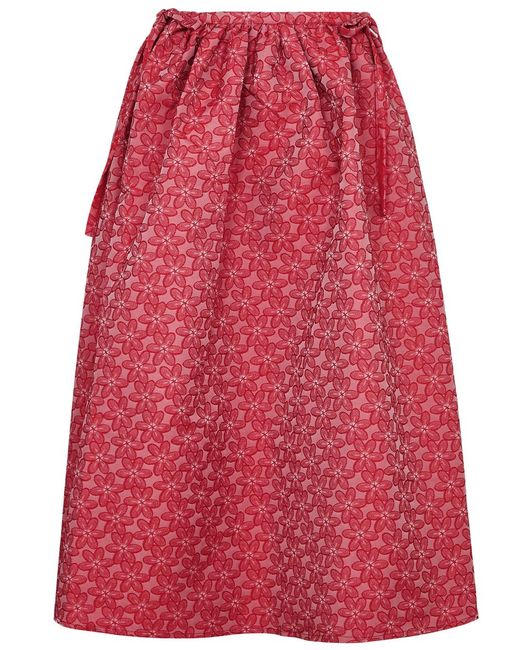 Sister Jane Red Flower Power Floral-jacquard Midi Skirt