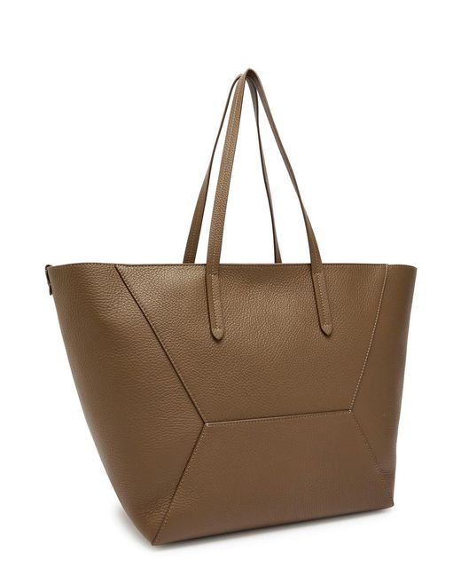 Brunello Cucinelli Brown Bead Medium Grained Leather Tote Bag