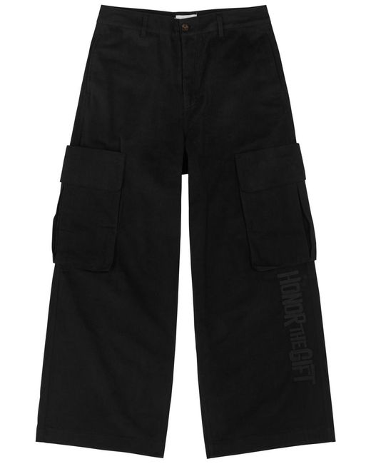 Honor The Gift Black Wide-Leg Cotton Cargo Trousers for men