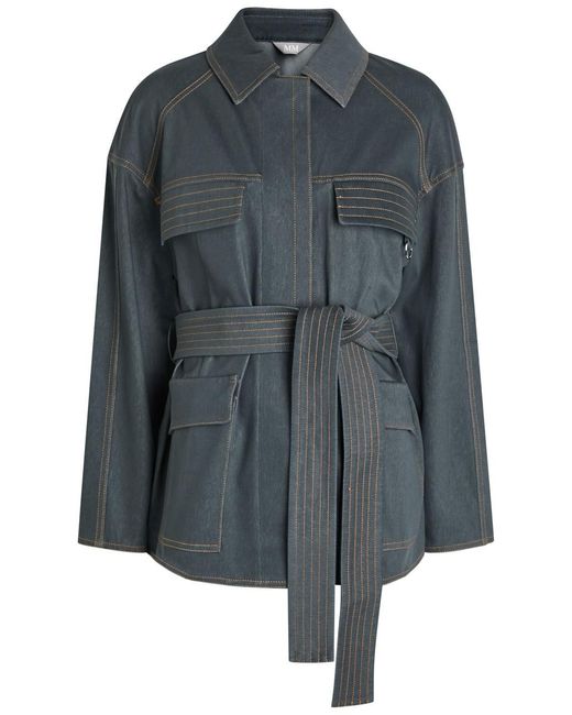 Max Mara Gray Mmlwest Belted Stretch-Denim Jacket
