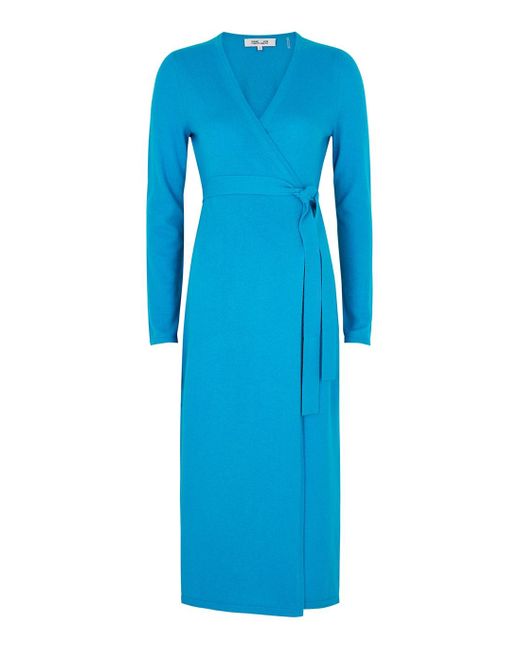 Diane von Furstenberg Astrid Wool-blend Wrap Dress in Blue | Lyst