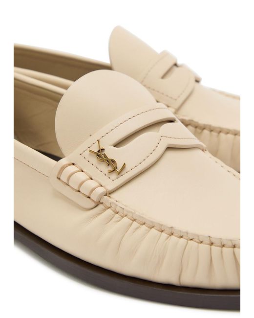 Saint Laurent Natural Logo-Plaque Leather Loafers