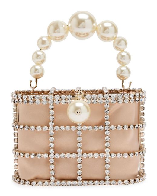 Rosantica Natural Holli Crystal-Embellished Satin Top Handle Bag