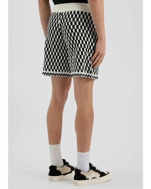 Amiri Black Checked-Intarsia Wool-Blend Shorts for men