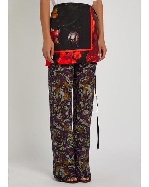 Dries Van Noten Red Gabrinas Printed Satin Mini Wrap Skirt