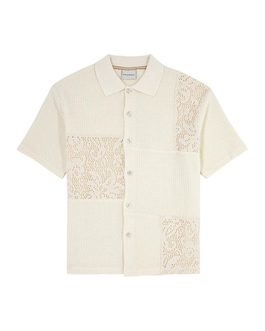 Drole de Monsieur White La Chemise Patchwork Crochet And Cotton Shirt for men