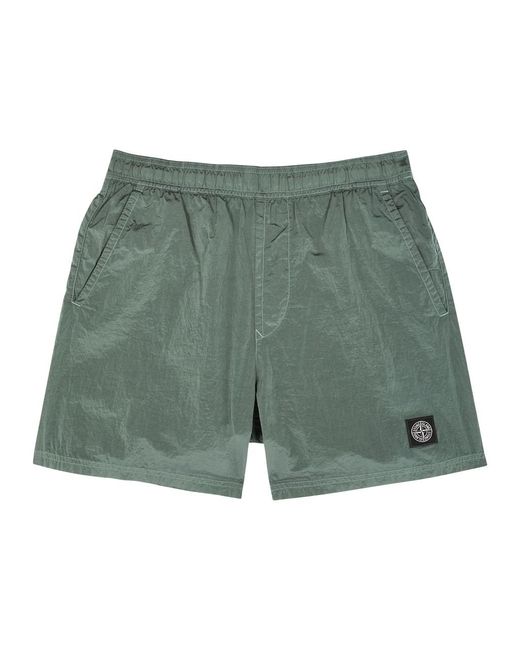 Stone Island Green Crinkled Nylon Swim Shorts for men