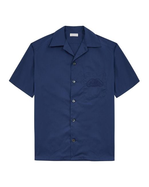 Alexander McQueen Blue Seal Logo-Embroidered Cotton Poplin Shirt for men