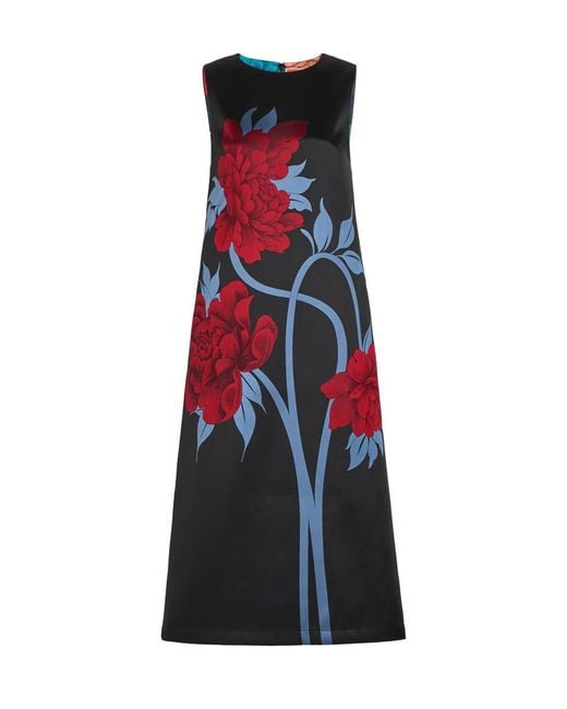 LaDoubleJ Red Column Floral-Jacquard Satin-Twill Midi Dress