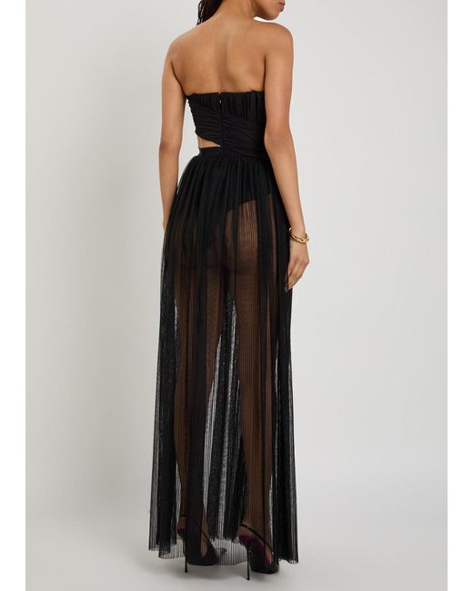 Nensi Dojaka Black Corset-Style Strapless Mesh Gown