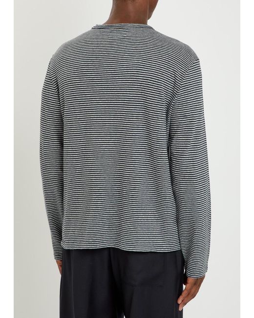 Officine Generale Gray Striped Cotton And Linen-Blend T-Shirt for men