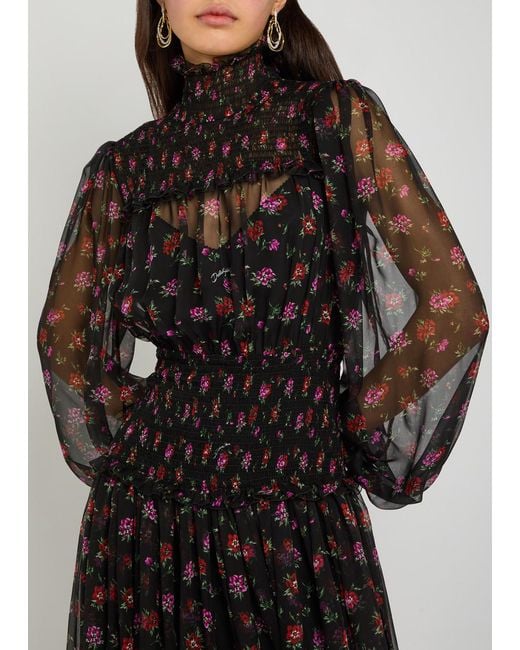Dolce & Gabbana Black Floral-Print Shirred Silk Maxi Dress