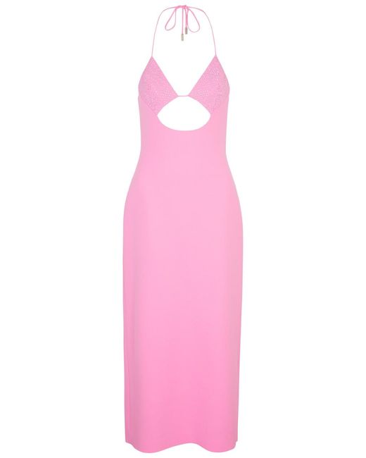 David Koma Pink Crystal-embellished Cut-out Midi Dress