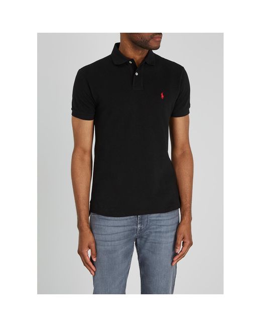 Polo Ralph Lauren Black Slim Piqué Cotton Polo Shirt for men