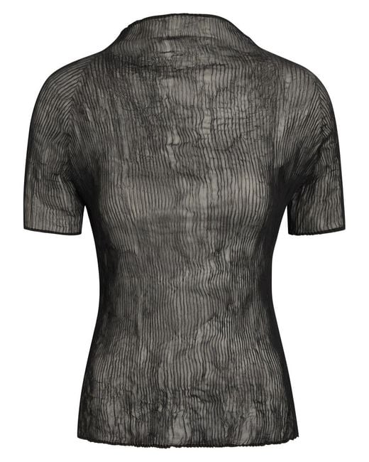 Issey Miyake Gray Twist Pleated Semi-Sheer Chiffon Top