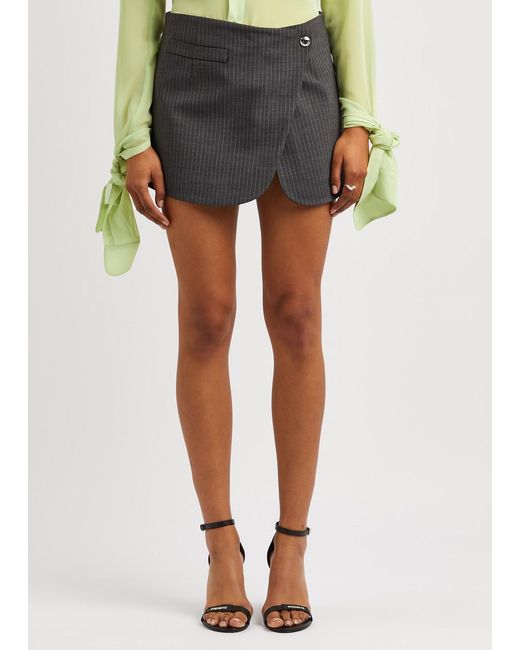 Coperni Black Pinstriped Stretch-Wool Mini Wrap Skirt