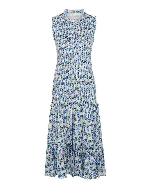 Veronica Beard Verena Floral-print Smocked Cotton Midi Dress in Blue ...