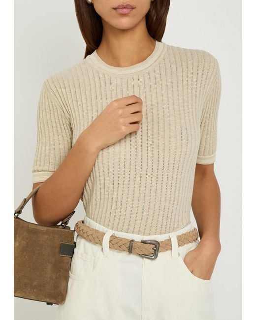 Brunello Cucinelli Brown Mini Bead-Embellished Suede Top Handle Bag