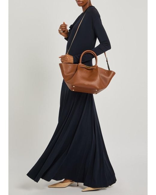DeMellier London Brown New York Midi Grained Leather Tote