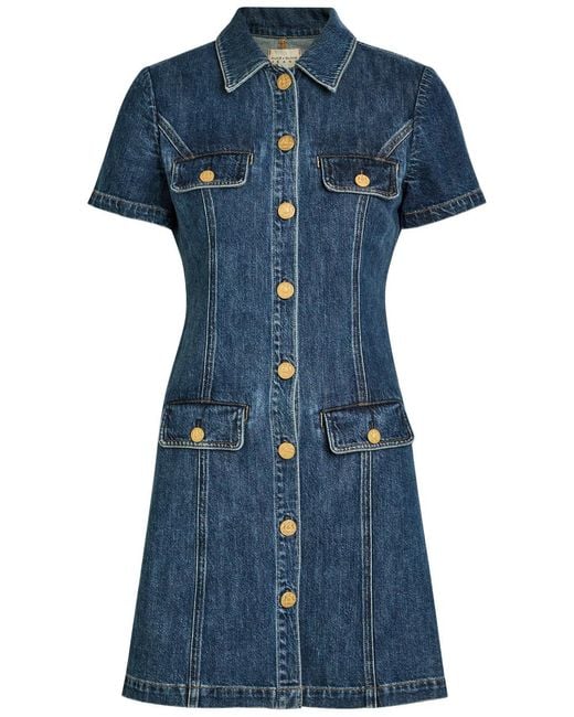 Alice + Olivia Blue Jamie Collared Mini Shirt Dress
