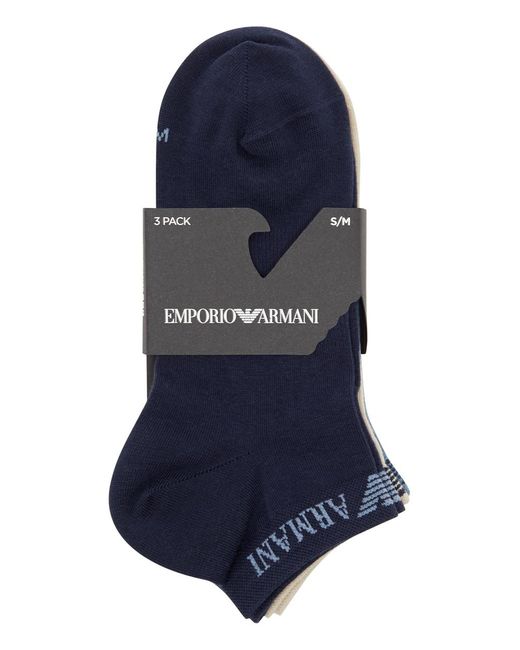 Emporio Armani Blue Logo-intarsia Cotton-blend Sneaker Socks for men