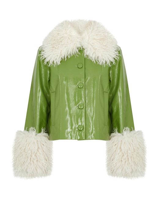 Kitri Green Bonnie Faux Shearling-trimmed Vinyl Jacket