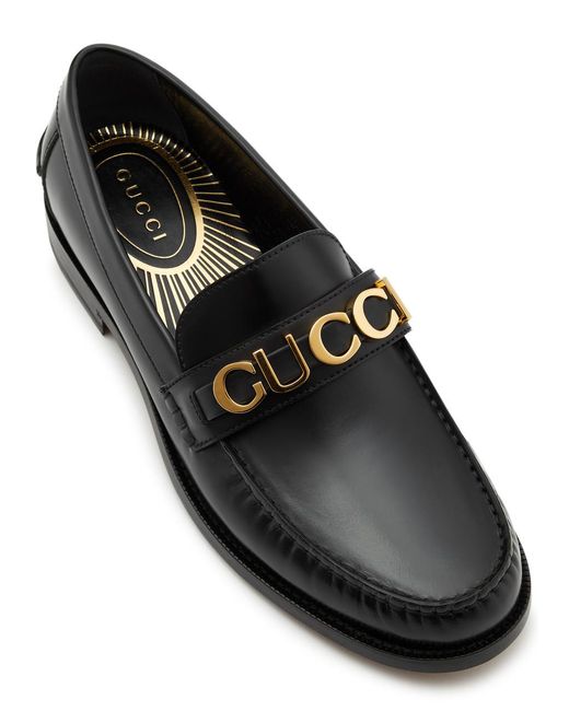 Gucci Black Cara Logo Leather Loafers for men