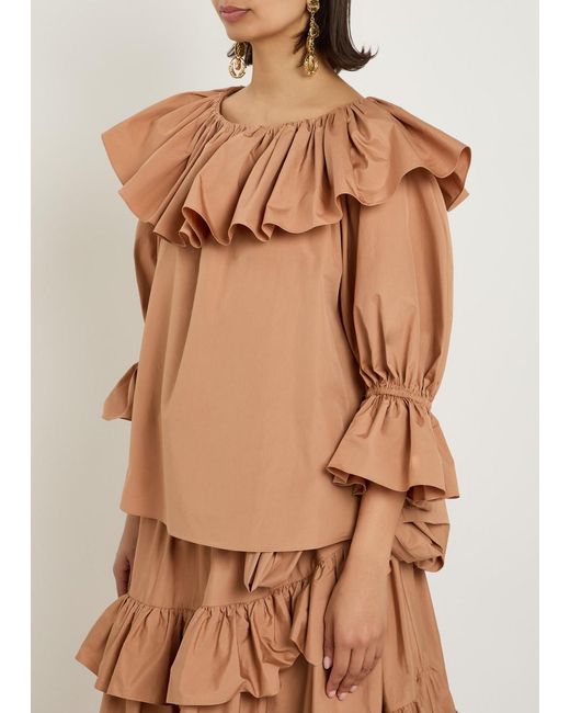 Chloé Brown Ruffle Cotton-Poplin Blouse