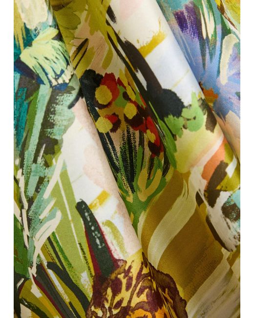 ALÉMAIS Yellow Jungle Boogie Printed Halterneck Silk Maxi Dress