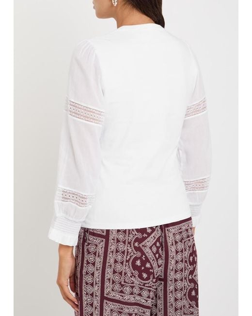 Veronica Beard White Bellamie Lace-Trim Stretch-Cotton Top