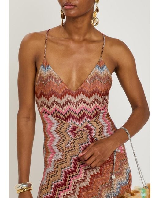 Missoni Red Chevron Fine-Knit Maxi Dress