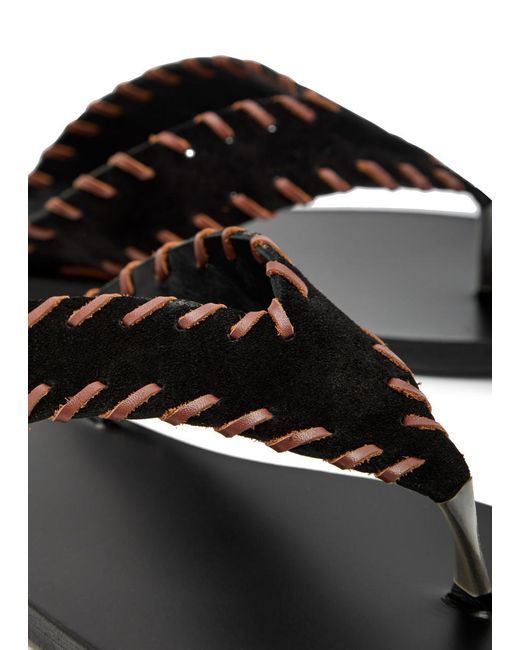 Ancient Greek Sandals Black Charys Whipstitch Suede Flip Flops