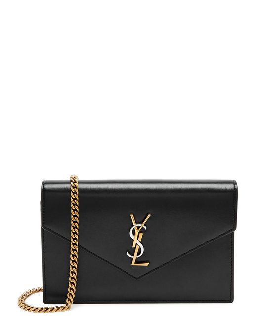 Saint Laurent Black Envelope Leather Wallet On Chain