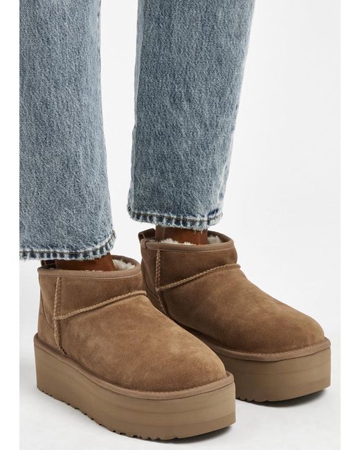 Ugg Brown Classic Designer Ultra Mini Suede Flatform Boots Uk3