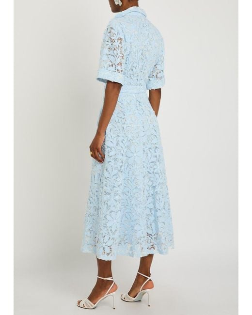 Jonathan Simkhai Blue Deanna Floral-Appliquéd Lace Midi Shirt Dress