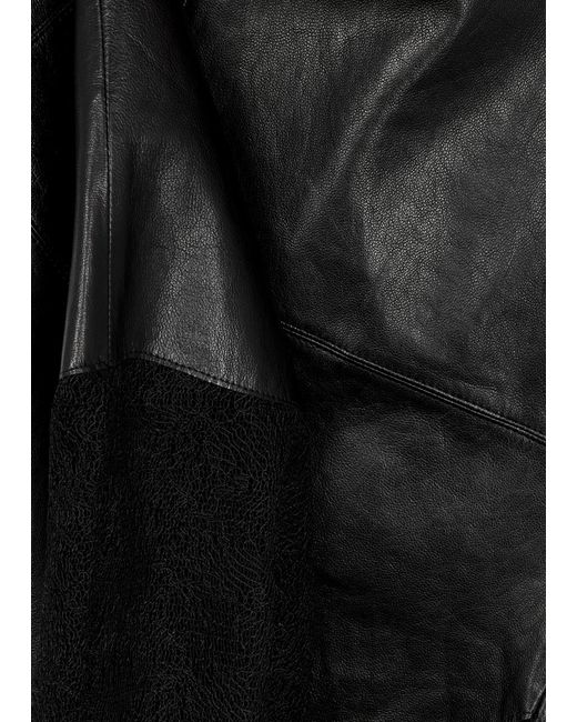 Helmut Lang Black Lace-panelled Leather Midi Skirt