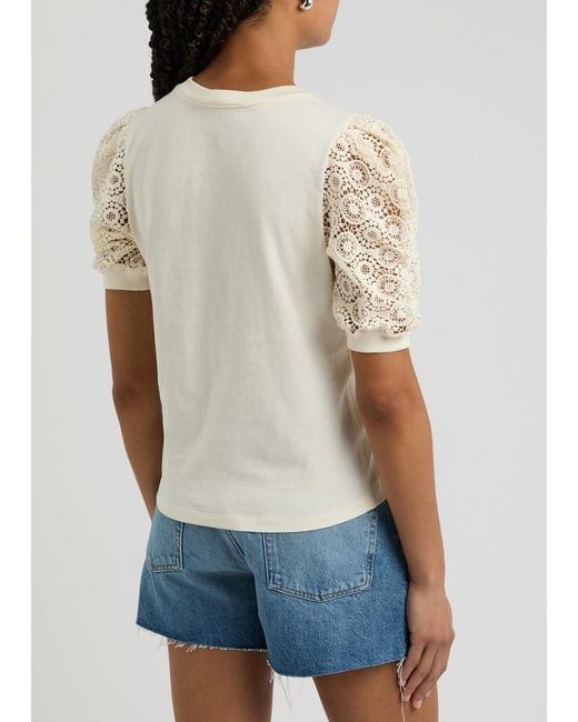 FRAME White Frankie Crochet-Panelled Cotton T-Shirt