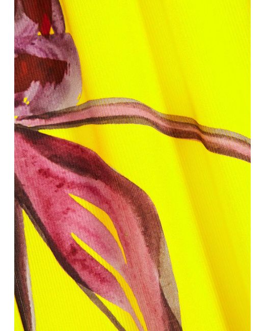 Louisa Ballou Yellow Floral-print Stretch-jersey Midi Skirt