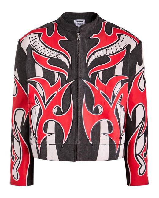 Warren Lotas Red Plastisol Puff Printed Armor Canvas Jacket for men