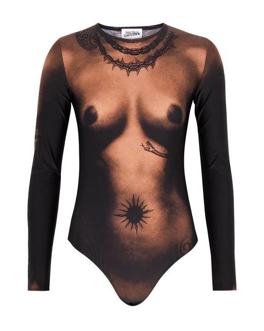 Jean Paul Gaultier Black Body Tattoo Printed Jersey Bodysuit