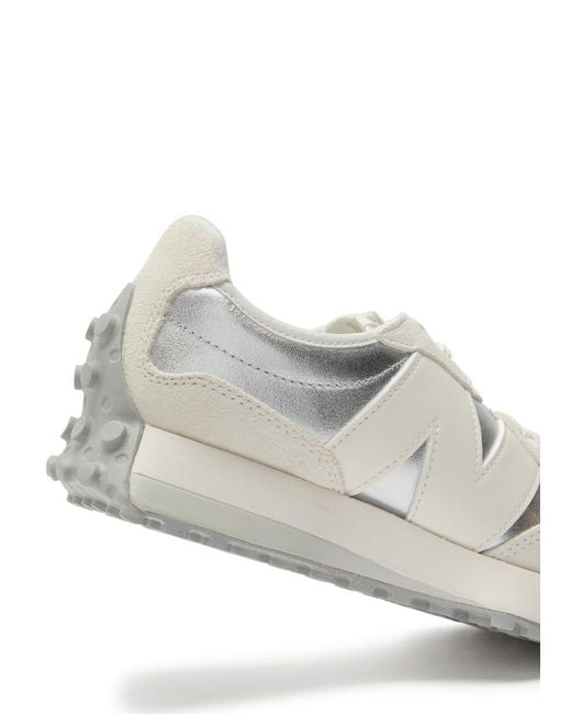 New Balance White 327 Panelled Metallic Leather Sneakers