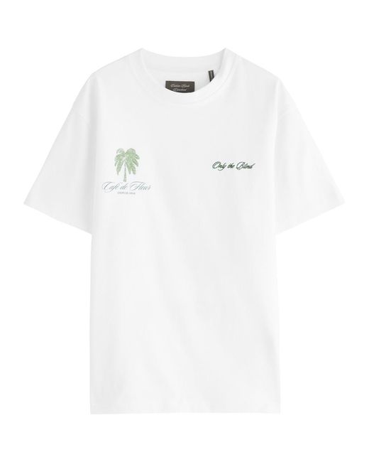 Only the Blind White Café De Fleur Printed Cotton T-Shirt for men