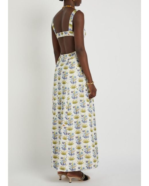 Emporio Sirenuse White Azzurra Printed Linen-Blend Midi Dress
