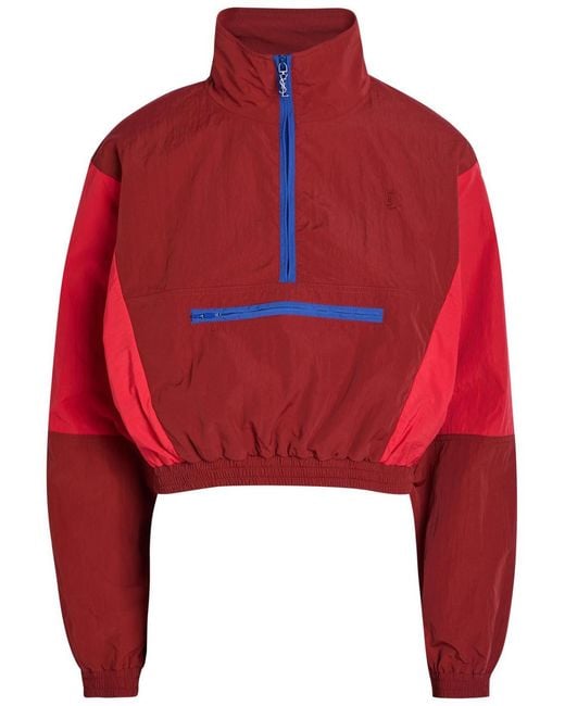 Saint Laurent Red Colour-Blocked Shell Cropped Jacket