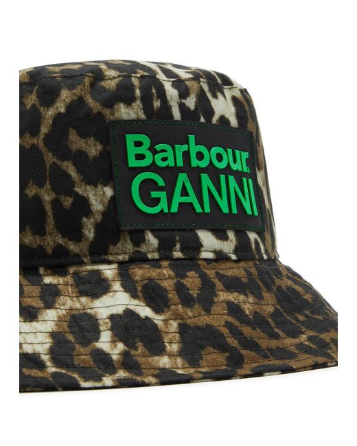 Barbour Green X Ganni -print Waxed Bucket Hat